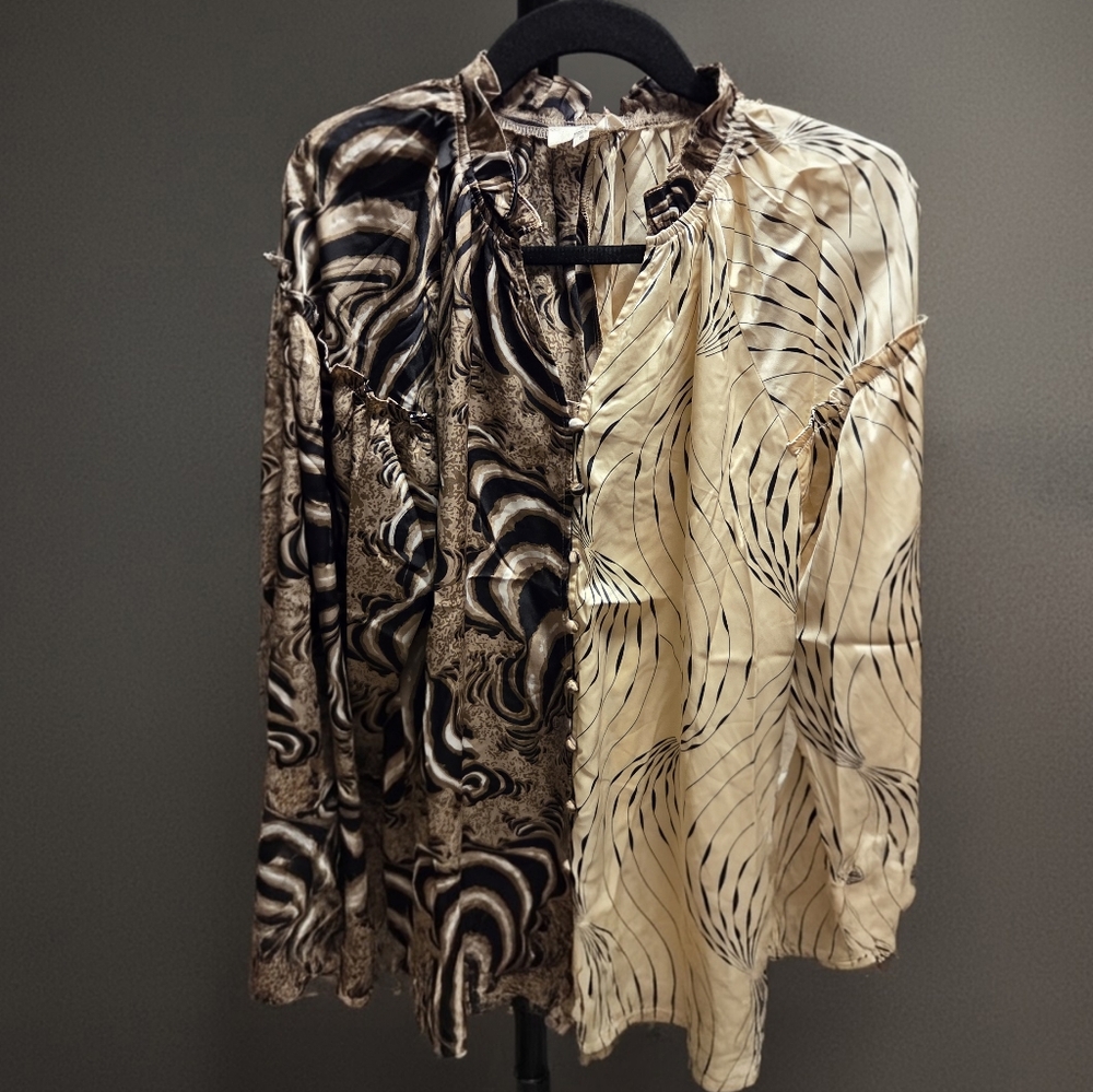 entro Two-Tone Brown and Cream Printed Blouse